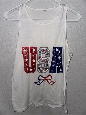 USA Patriotic Star Graphic Tank Top - White